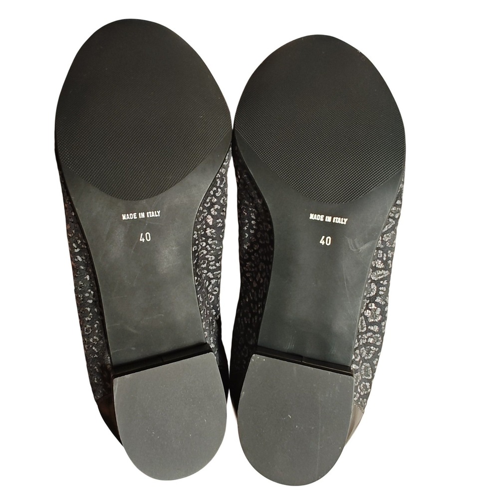 Anyi Lu Flats Silver Black Leopard Print Metallic Cap Toe Italian Handmade 40 - Picture 5 of 8